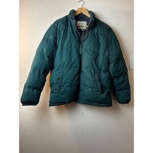 Womens L St. John's Bay Puffer Jacket Forest Green Fleece Lined Water-Resistant
